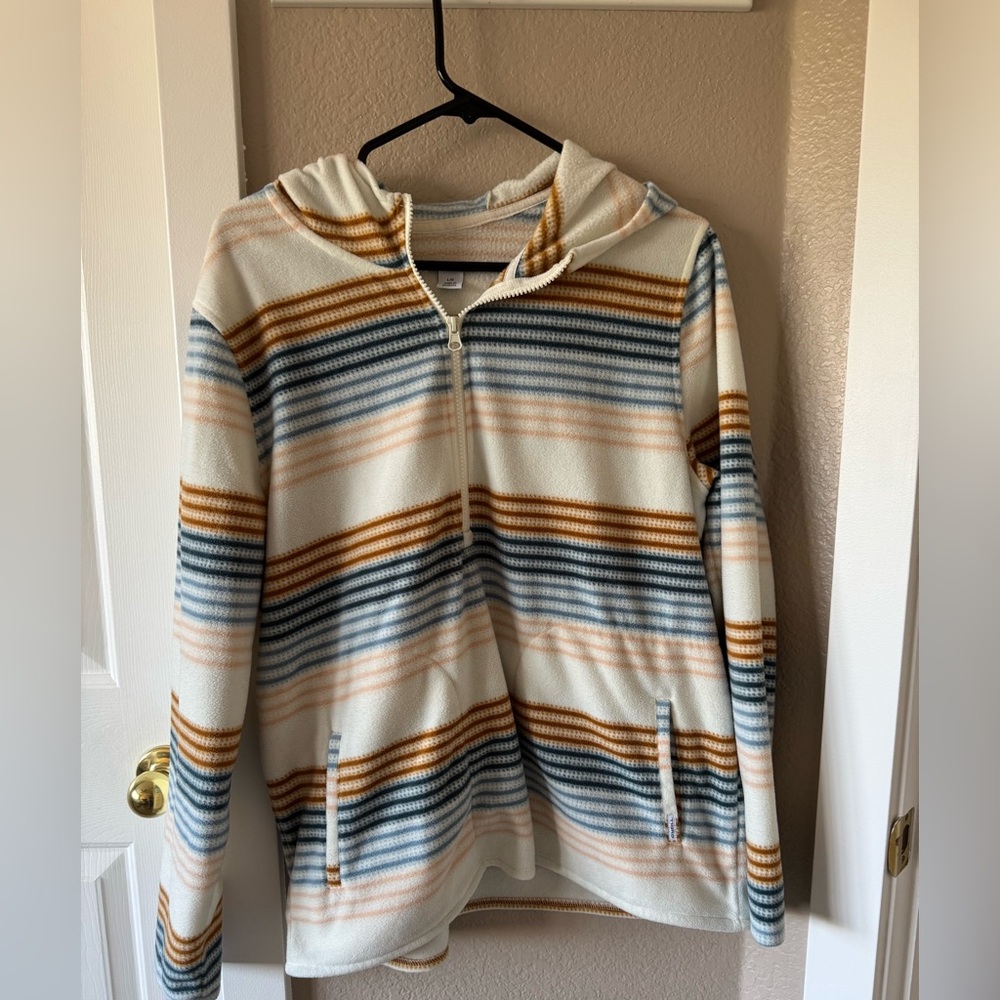 O'Neill Striped Zip-Up Hooded Fleece in Cream, Rust & Blue